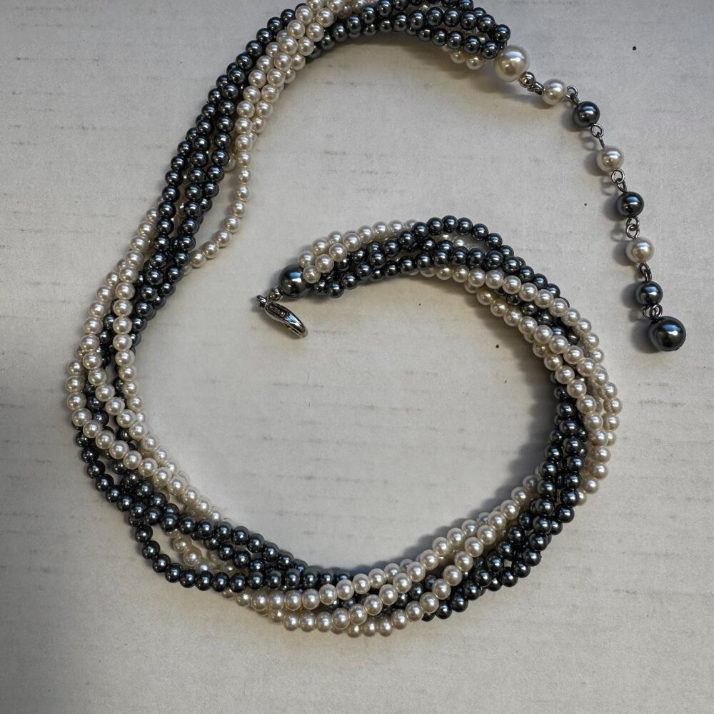 VINTAGE 6 Strand Elegant Twisted Faux Pearl Bead Necklace 18"